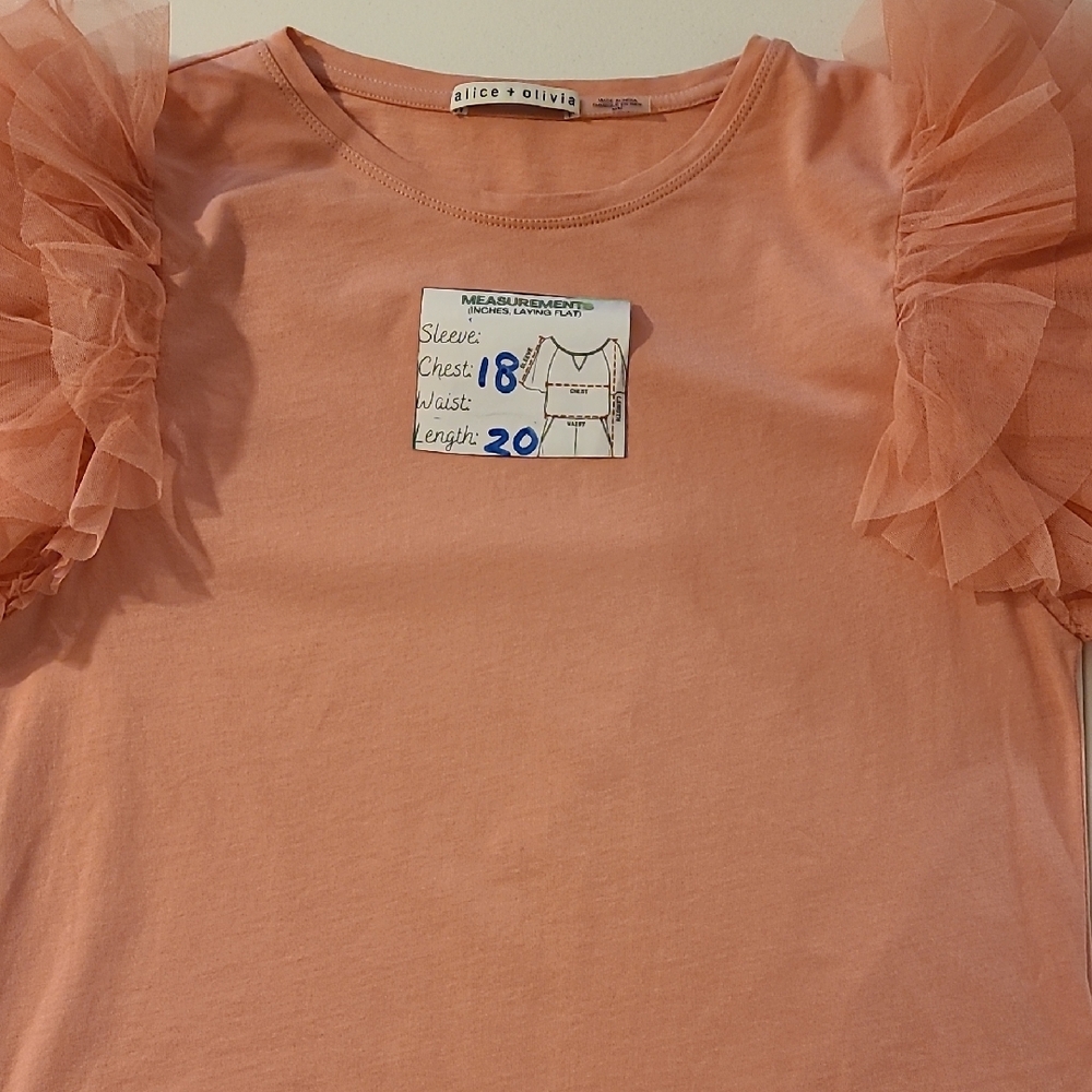 Alice + Olivia Blush Pink Rylan Tulle Sleeve T-shirt Fairy Top 100% Cotton - Picture 14 of 16